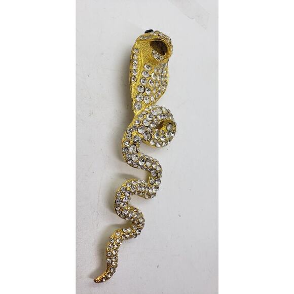 Vintage Large Snake Gold Rhinestone Covered Scarf Slide Or Belt Buckle 1970s - Picture 14 of 16